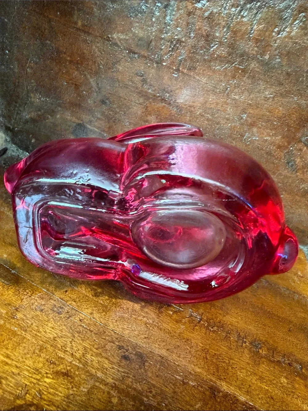 Vintage Indiana  glass Bunny votive/trinket holder red/pink